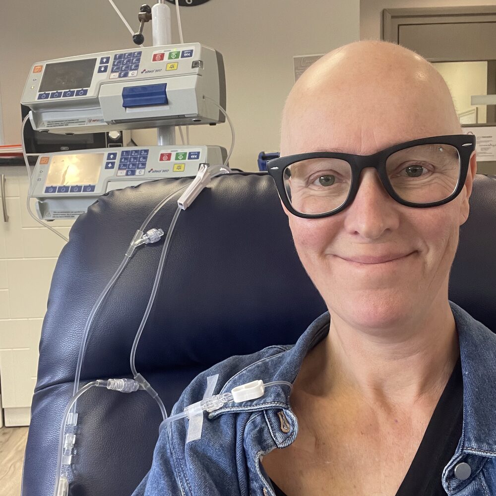 Smiling during a chemotherapy session