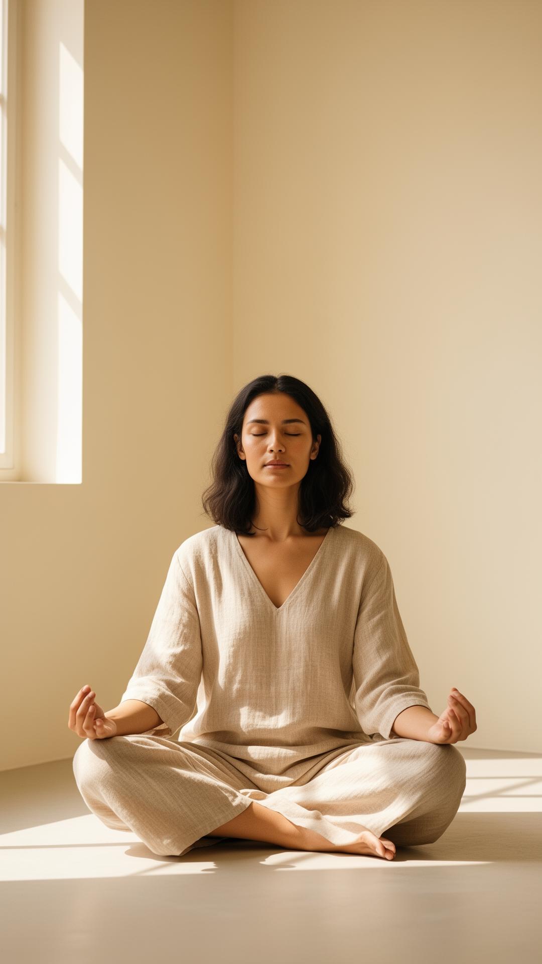 Person seated in stillness during a breathwork practice